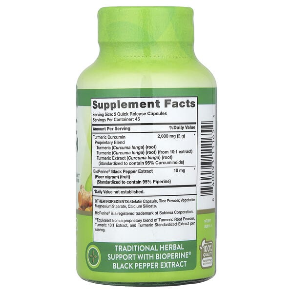 Alternative view of Nature's Truth, Turmeric Curcumin Complex Plus BioPerine® Black Pepper Extract, 90 Quick Release Capsules