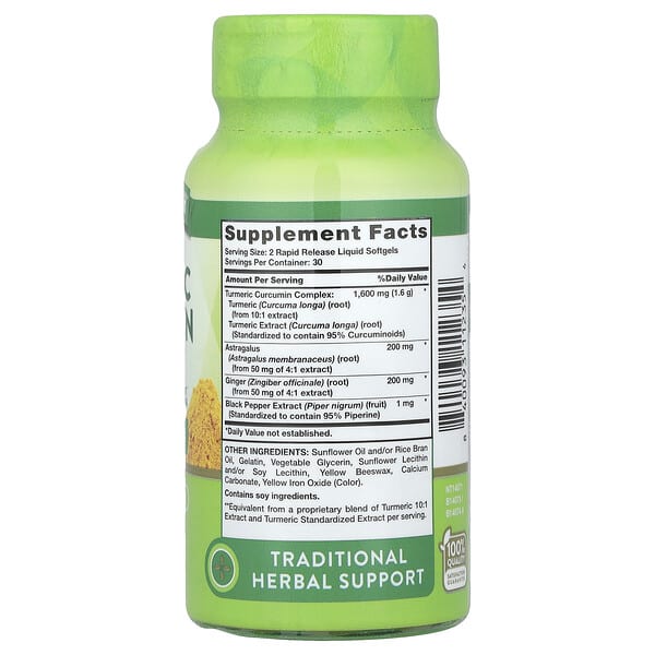 Alternative view of Nature's Truth, Turmeric Curcumin plus Ginger, Astragalus & Black Pepper Extract, 60 Rapid Release Liquid Softgels
