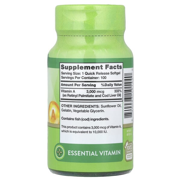 Alternative view of Nature's Truth, Vitamin A, High Potency, 3,000 mcg (10,000 IU), 100 Quick Release Softgels