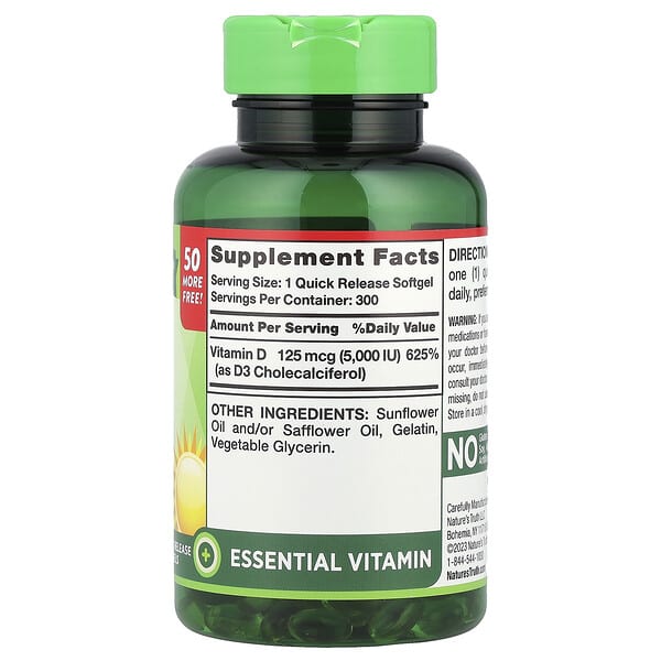 Alternative view of Nature's Truth, Vitamin D3, 125 mcg (5000 IU), 300 Quick Release Softgels