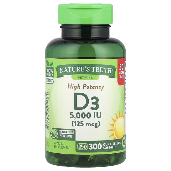 Nature's Truth, Vitamin D3, 125 mcg (5000 IU), 300 Quick Release Softgels