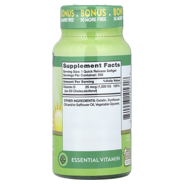 Alternative view of Nature's Truth, Vitamin D3, High Potency , 25 mcg (1,000 IU), 250 Quick Release Softgels