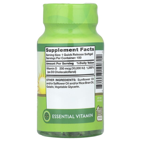 Alternative view of Nature's Truth, Vitamin D3, High Potency , 250 mcg (10,000 IU), 100 Quick Release Softgels
