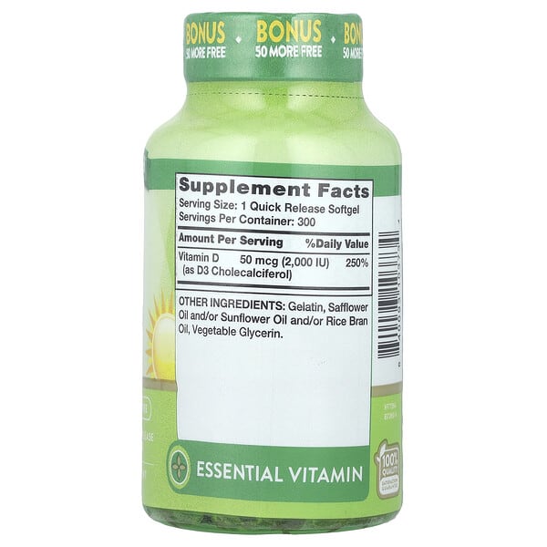Nature's Truth, Vitamin D3, High Potency, 50 mcg (2,000 IU), 300 Quick Release Softgels 2 Nature's Truth, Vitamin D3, High Potency, 50 mcg (2,000 IU), 300 Quick Release Softgels - Ảnh 2
