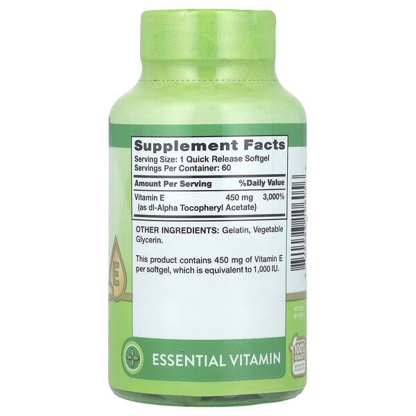 Alternative view of Nature's Truth, Vitamin E, High Potency, 450 mg (1,000 IU), 60 Quick Release Softgels