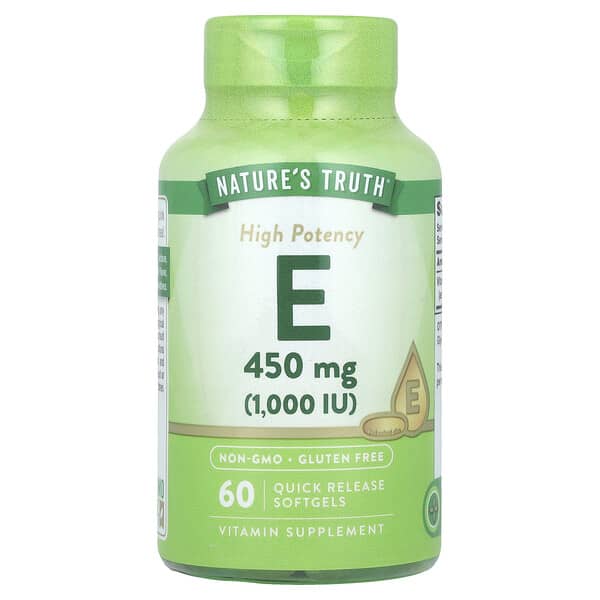 Nature's Truth, Vitamin E, High Potency, 450 mg (1,000 IU), 60 Quick Release Softgels