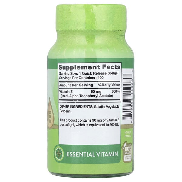 Alternative view of Nature's Truth, Vitamin E, High Potency, 90 mg (200 IU), 100 Quick Release Softgels