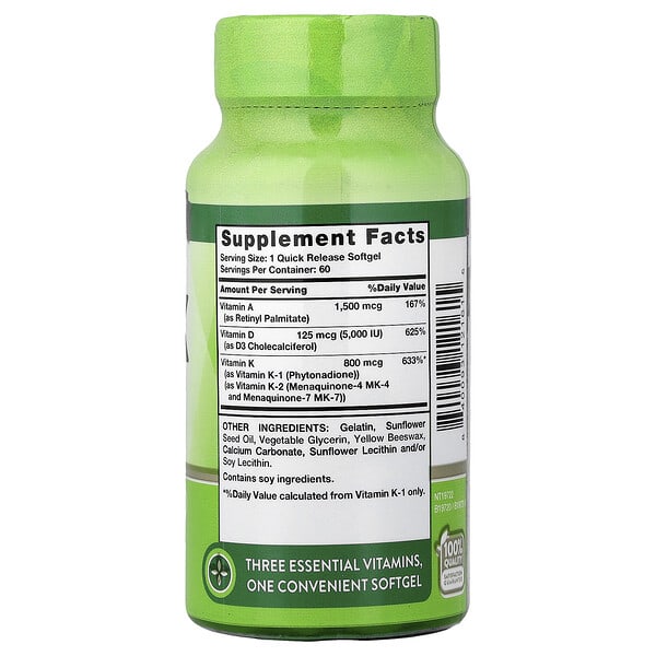 Alternative view of Nature's Truth, Vitamins A, D, K, High Potency, 60 Quick Release Softgels