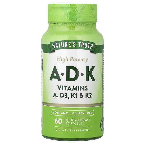Nature's Truth, Vitamins A, D, K, High Potency, 60 Quick Release Softgels