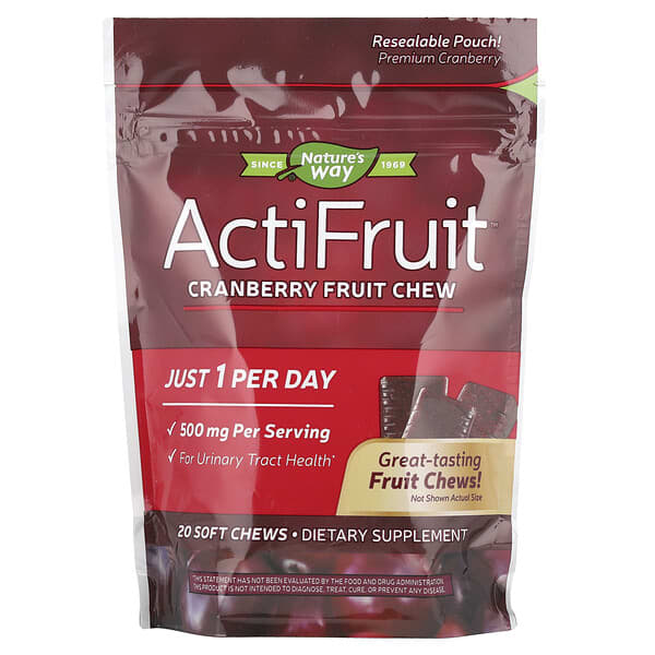 Nature's Way, ActiFruit™, Cranberry Fruit Chew, 500 mg, 20 Soft Chews 4 Nature's Way, ActiFruit™, Cranberry Fruit Chew, 500 mg, 20 Soft Chews