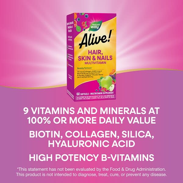 Alternative view of Nature's Way, Alive!® Hair, Skin & Nails Multivitamin, Strawberry, 60 Softgels