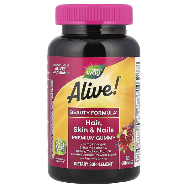 Nature's Way, Alive!® Hair, Skin & Nails Premium Gummy, Strawberry, 60 Gummies