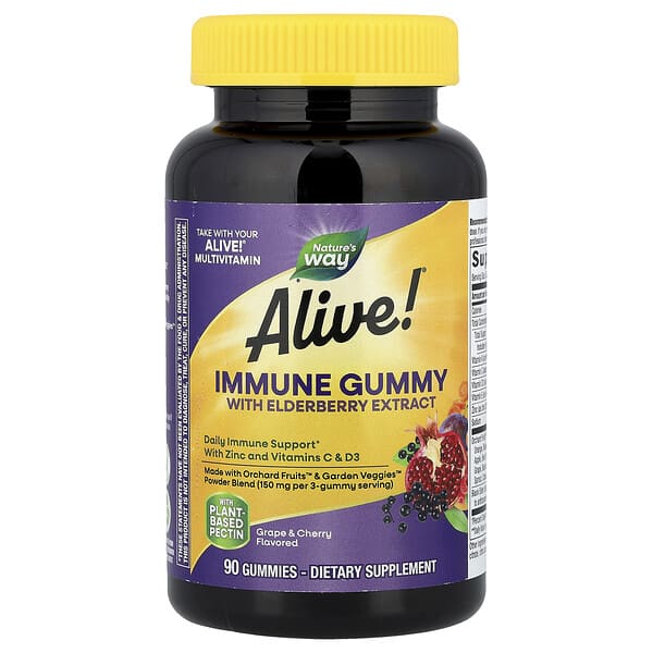 Nature's Way, Alive!® Immune Gummy with Elderberry Extract, Grape & Cherry, 90 Gummies