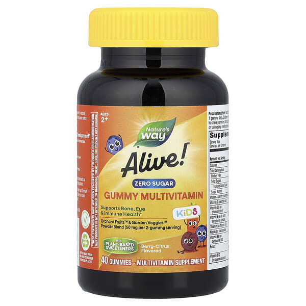 Nature's Way, Alive!® Kids, Zero Sugar Gummy Multivitamin, Ages 2+, Berry-Citrus, 40 Gummies