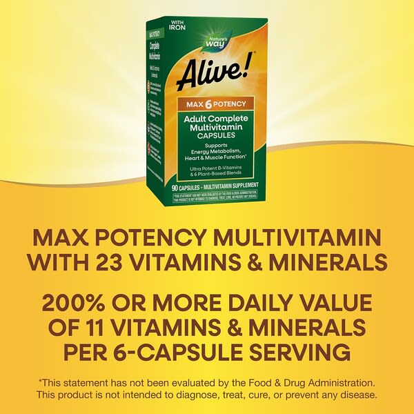 Alternative view of Nature's Way, Alive!® Max 6 Potency, Adult Complete Multivitamin, With Iron, 90 Capsules