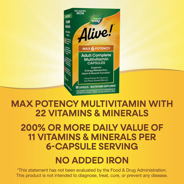 Alternative view of Nature's Way, Alive!® Max6 Potency, Adult Complete Multivitamin, No Added Iron, 90 Capsules