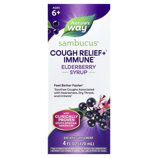 Nature's Way, Cough Relief + Immune Syrup, Sambucus®, Ages 6+, 4 fl oz (120 ml)