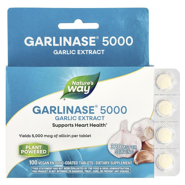 Nature's Way, Garlinase® 5000, Garlic Extract, 320 mg, 100 Vegan Enteric-Coated Tablets