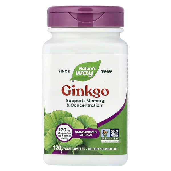Nature's Way, Ginkgo, Standardized Extract, 120 Vegan Capsules