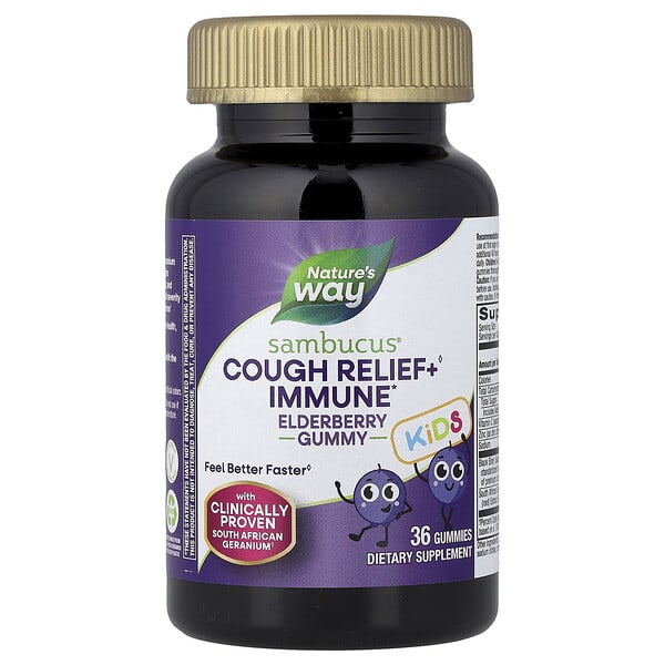 Nature's Way, Kids Cough Relief + Immune Gummy, Elderberry, 36 Gummies