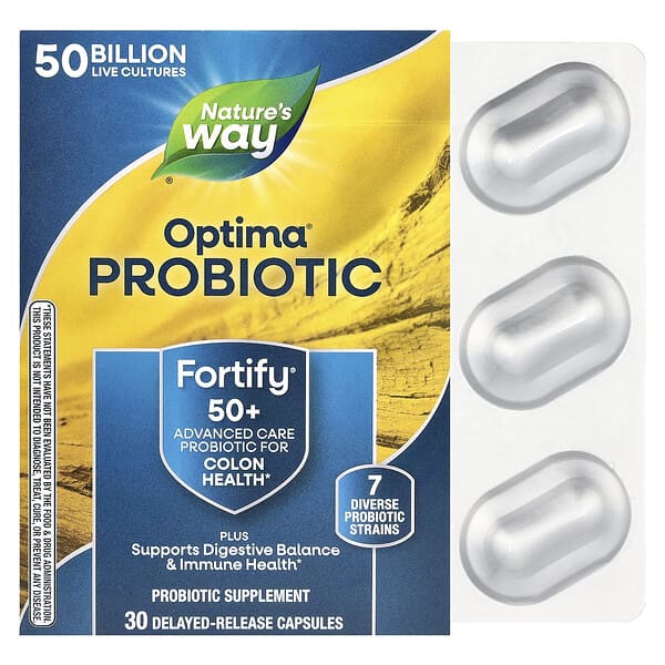Nature's Way, Optima® Probiotic, Fortify® 50+, 50 Billion CFU, 30 Delayed-Release Capsules