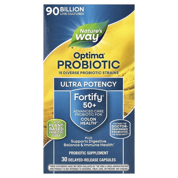 Nature's Way, Optima® Probiotic, Fortify® 50+ , 90 Billion CFU, 30 Delayed-Release Capsules