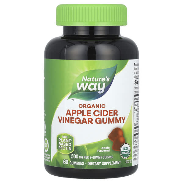 Nature's Way, Organic Apple Cider Vinegar Gummies, Apple, 60 Gummies (250 mg per Gummy)
