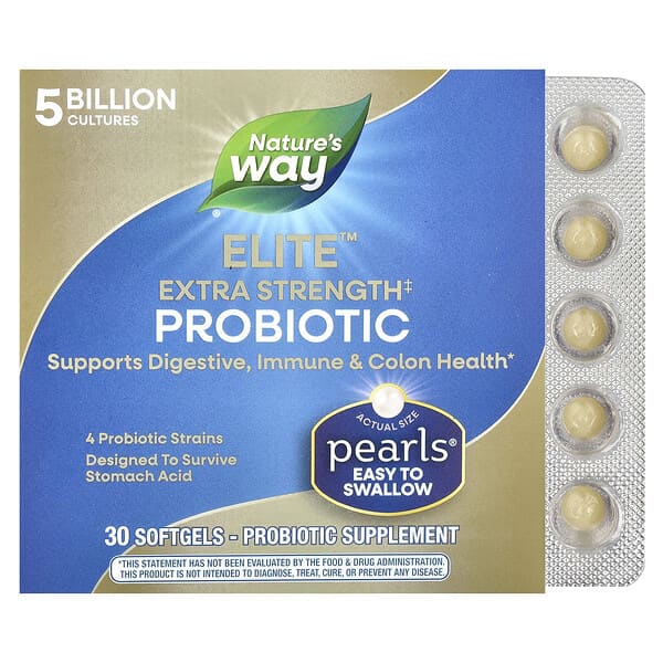 Nature's Way, Pearls® Elite™ Probiotic, 5 Billion CFU, 30 Softgels