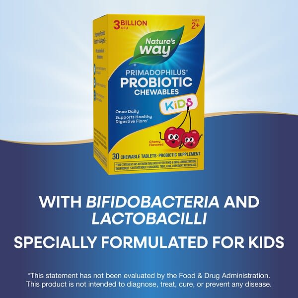 Alternative view of Nature's Way, Primadophilus® Kids Probiotic Chewable, Age 2+, Cherry , 3 Billion CFU, 30 Chewable Tablets