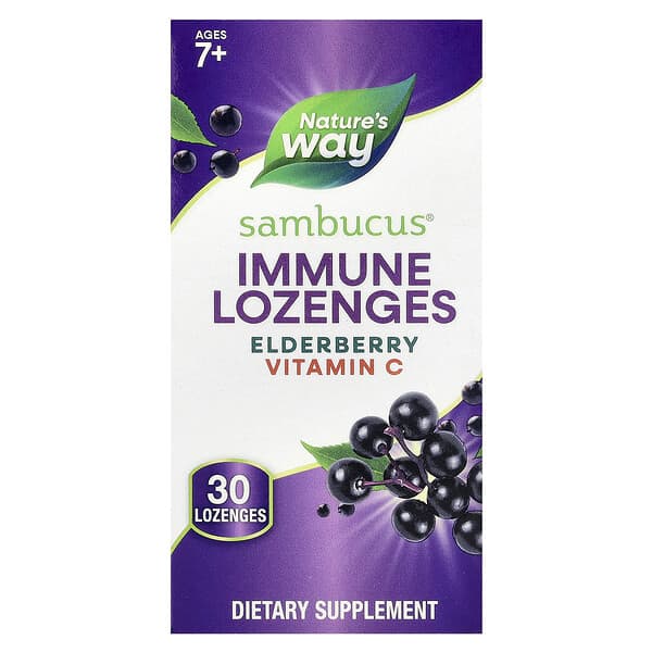 Nature's Way, Sambucus® Immune Lozenges, Elderberry + Vitamin C, Ages 7+, 30 Lozenges
