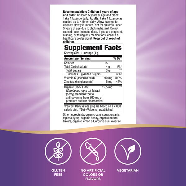 Alternative view of Nature's Way, Sambucus®, Immune Lozenges, Elderberry Zinc + Vitamin C, Honey Lemon, 24 Lozenges