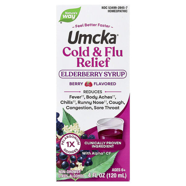 Nature's Way, Umcka®, Cold & Flu Relief Syrup, Elderberry, Ages 6+, Berry, 4 fl oz (120 ml)