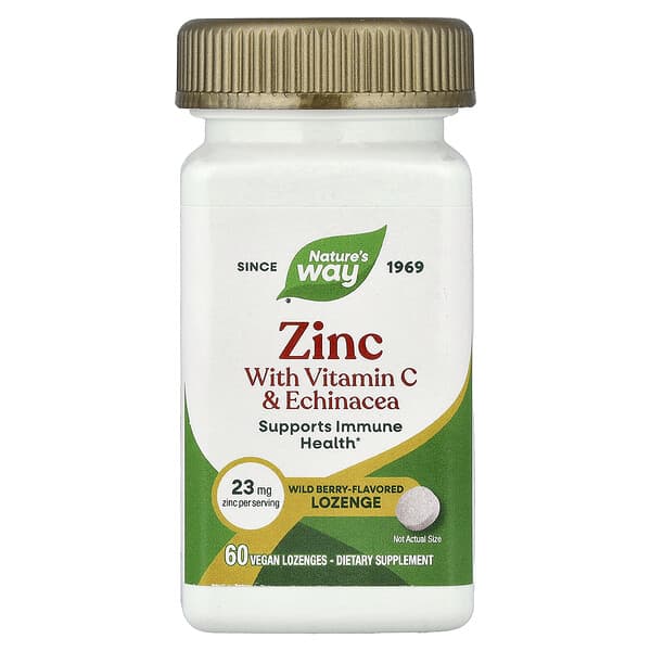 Nature's Way, Zinc with Vitamin C & Echinacea, Wild Berry, 60 Vegan Lozenges
