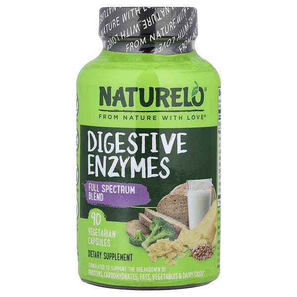 NATURELO, Digestive Enzymes, Full Spectrum Blend, 90 Vegetarian Capsules