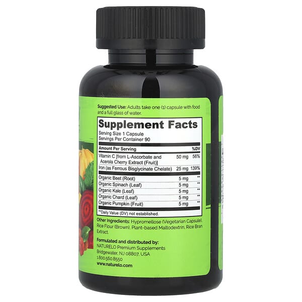 Alternative view of NATURELO, Iron With Vitamin C, 90 Vegetarian Capsules