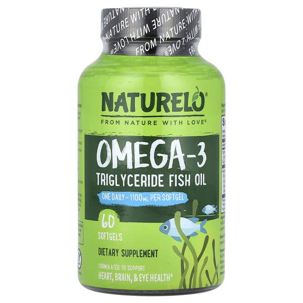 NATURELO, Omega-3 Triglyceride Fish Oil, 1,100 mg, 60 Softgels