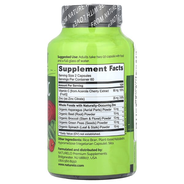 Alternative view of NATURELO, Vegan Zinc With Vitamin C, 120 Vegetarian Capsules