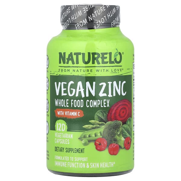 NATURELO, Vegan Zinc With Vitamin C, 120 Vegetarian Capsules