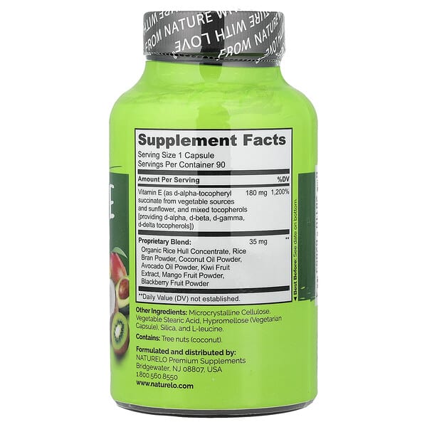 Alternative view of NATURELO, Vitamin E, 180 mg, 90 Vegetarian Capsules