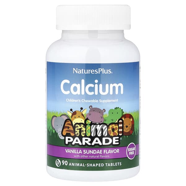 NaturesPlus, Animal Parade®, Calcium Children’s Chewable Supplement, Vanilla Sundae, 90 Animal-Shaped Tablets