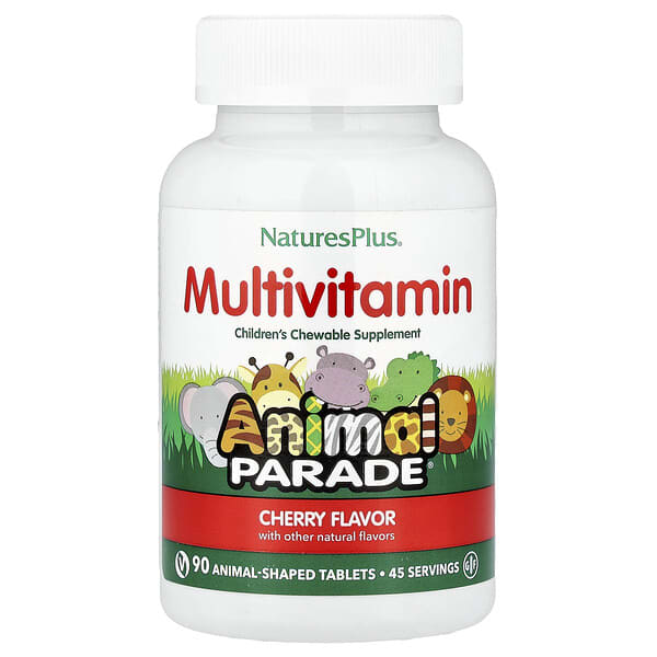 NaturesPlus, Animal Parade®, Children's Chewable Multivitamin, Cherry, 90 Animal-Shaped Tablets