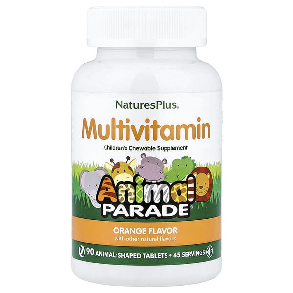 NaturesPlus, Animal Parade®, Children's Chewable Multivitamin, Orange, 90 Animal-Shaped Tablets