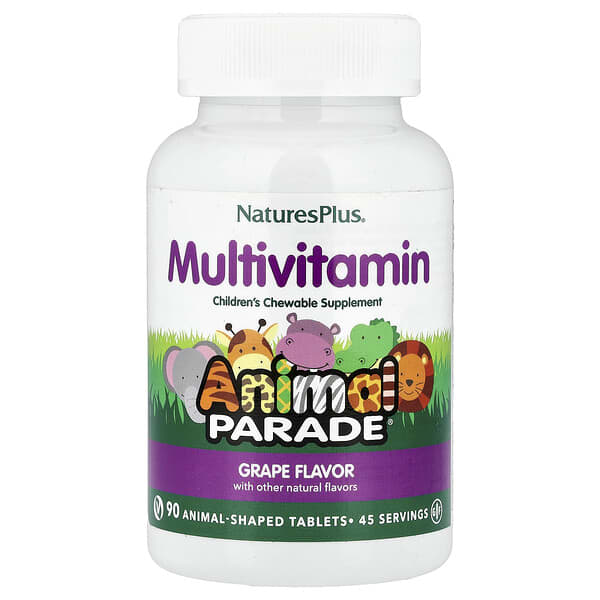 NaturesPlus, Animal Parade®, Children's Chewable Multivitamin Supplement, Grape, 90 Animal-Shaped Tablets