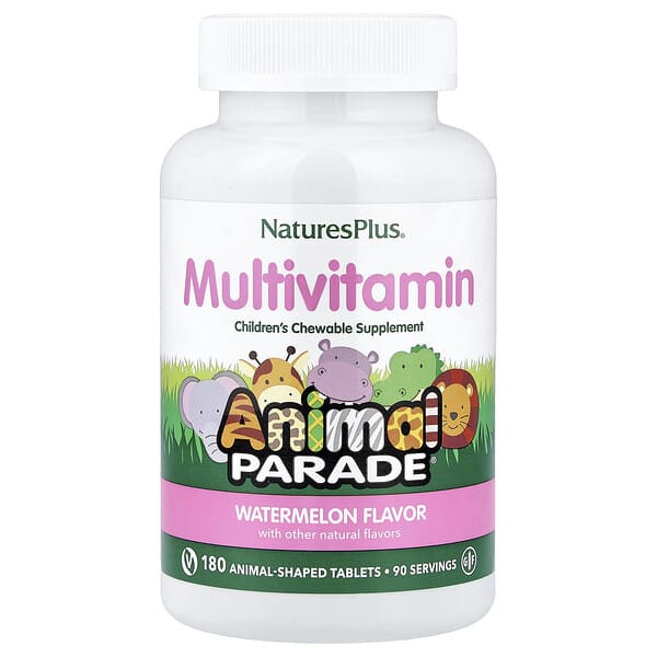 NaturesPlus, Animal Parade®, Children's Chewable Multivitamin, Watermelon, 180 Animal-Shaped Tablets