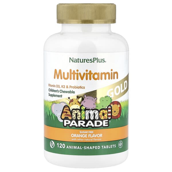 NaturesPlus, Animal Parade® Gold, Children's Chewable Multivitamin, Orange, 120 Animal-Shaped Tablets