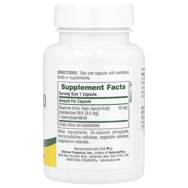 Alternative view of NaturesPlus, Bioperine 10, 90 Capsules (10 mg per Capsule)