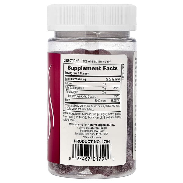 Alternative view of NaturesPlus, Biotin Gummies, Raspberry, 5,000 mcg, 60 Gummies