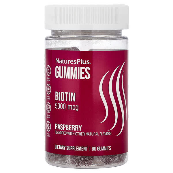 NaturesPlus, Biotin Gummies, Raspberry, 5,000 mcg, 60 Gummies