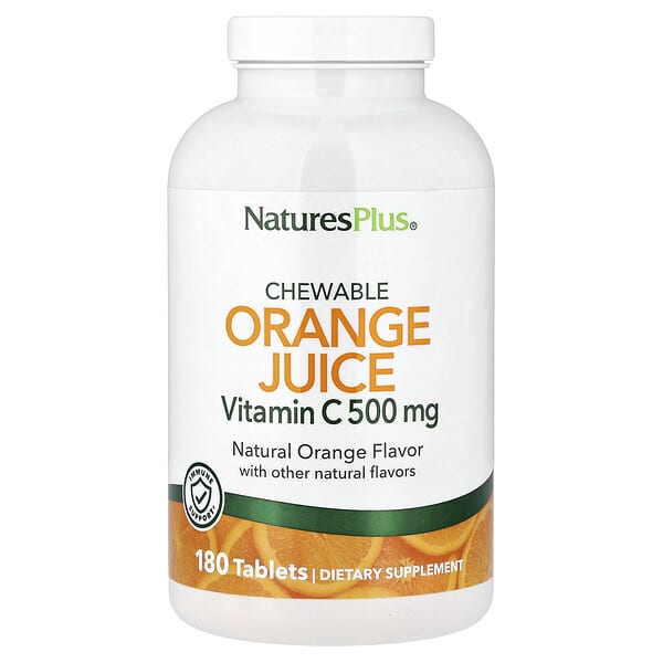NaturesPlus, Chewable Orange Juice, Vitamin C, Natural Orange, 180 Tablets