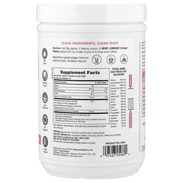 Alternative view of NaturesPlus, Collagen Peptides, Berry Lemonade, 0.8 lbs (364 g)